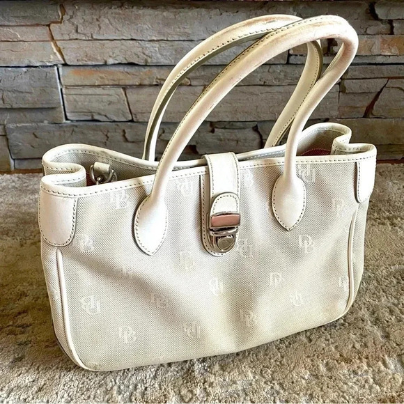 Dooney & Bourke Signature Vintage Ivory Medium Purse Hand Bag Monogrammed - Picture 1 of 16